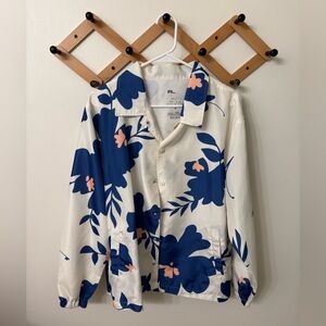 Floral Button-Up Jacket in Blue and White